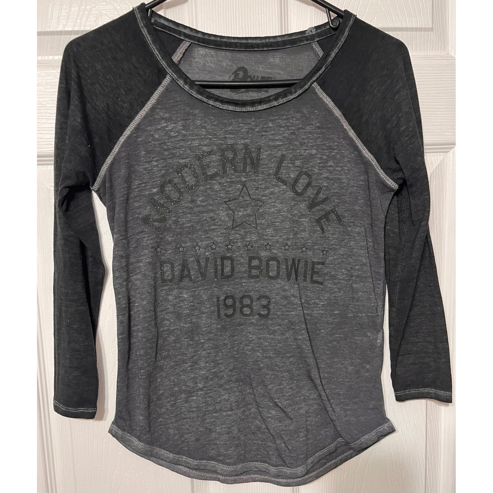Lucky Brand David Bowie Modern Love 1983‎ Graphic Raglan Tee Charcoal Black XS